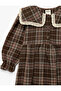 Lace Detailed Cotton Long Sleeve Plaid Baby Collar Dress - 3