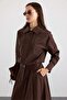 Zipper Closure Skirt Jacket Double Set Brown 9474-Tk - 3