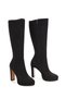 Black Suede Platform Heeled Blunt Toe Below the Knee Women's Boots - 2