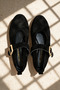 Norel Black Women's Genuine Leather Suede Mary Jane Ballerina Buckle Shoes - 3