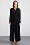 Asymmetrical Cut Shalwar Trousers Kimono Set Black 9475-Tk - 5