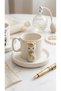 Handmade Embossed Bride and Groom with Cat Gold Gilt Detailed 2-Piece Filter Coffee and Tea Cup Set (150 ml) - 3