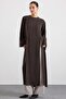 Deep Slit Oversize Long Tunic Brown 9838 - 4