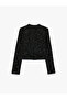 Appliqued Crew Neck Long Sleeve Tweed Jacket - 2