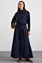 Zipper Closure Skirt Jacket Double Set Dark Blue 9474-Tk