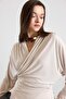 Asymmetrical Cut Shalwar Trousers Kimono Set Beige 9475-Tk - 7