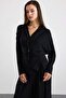 Asymmetrical Cut Shalwar Trousers Kimono Set Black 9475-Tk - 4
