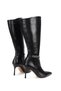 Black Pointed Toe Thin High Heeled Stone Detailed Buckle Below the Knee Boots - 2