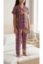 Girl's Pink Plaid Teddy Bear Patterned Short Sleeve Pajama Set - 2