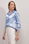3964 Lightly Draped Satin Shirt - Blue - 4