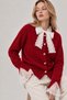 Women's Red Lace Collar and Sleeve Detailed Heart Buttoned Knitwear Cardigan (New Color) - 2