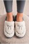 Women's Plush House Slippers Soft Furry Bowknot Winter House Slippers - 3