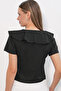 Women's Short Sleeve Crop Blouse 40001 - Black - 4