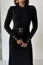 Women's Black Stylish Belt and Cuff Button Detailed Long Knitwear Dress - 3