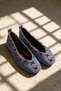 Dexara Denim Blue Women's Genuine Leather Suede Lace-Up Stylish Ballerina Shoes
