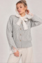 Women's Gray Lace Collar and Sleeve Detailed Heart Buttoned Knitwear Cardigan - 3