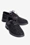 Women's Suede Loafer Oxford Stoned Tulle Lace-Up Pera Black - 3