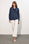 Women's Polka Dot Scarf Collar Blouse 40007 - Navy Blue