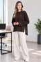 Tunic Blouse with Basic Side Slits and Detailing in Brown - 2