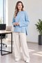Tunic Blouse with Basic Side Slits and Detailing in Light Blue - 4