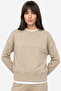 Women's Beige Loose Fit Crew Neck Sweatshirt