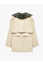 Belted Crocodile Faux Leather Collar Pocketed Buttoned Gabardine Double-Breasted Trench Coat - 3