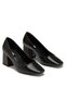 Women's Black Striped Textured Blunt Toe Casual and Classic Heeled Shoes