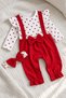 Baby Girl Set: Jumpsuit with Heart Pattern and Bow Detail, Bandana Included - 2