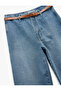 High Waist Cotton Belted Pocketed Short Wide Leg Jean Trousers - Wide Leg Jeans - 6
