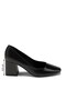 Women's Black Striped Textured Blunt Toe Casual and Classic Heeled Shoes - 3