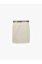 Normal Waist Belted Pocketed A-Line Above Knee Skirt