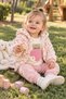 Baby Girl Teddy Bear Heart Embroidered Top Plush Hooded Zigzag Patterned Cardigan and Sweatpants 3-Piece Set 3- - 2