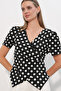 Women's Double-Breasted Collar Polka Dot Blouse 40027 - Black - 3
