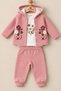Baby Girl Set with Floral Detail, Hooded, Honeycomb Patterned, Quilted 3-Piece Top and Bottom Set, Seasonal - 7