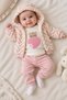 Baby Girl Teddy Bear Heart Embroidered Top Plush Hooded Zigzag Patterned Cardigan and Sweatpants 3-Piece Set 3- - 3