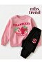 Winter Girls' Pink Strawberry Printed Sweatshirt and Black Two-Piece Set - 2