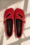 Axel Red Women's Genuine Leather Suede Mary Jane Ballerina Shoes with Buckle and Trok Detail - 3