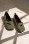 Axel Olive Green Women's Genuine Leather Suede Mary Jane Ballerina Shoes with Buckle and Troc Detail - 2