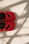 Axel Red Women's Genuine Leather Suede Mary Jane Ballerina Shoes with Buckle and Trok Detail - 4