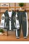Boys' 3-Yarn Embroidered College Jacket Printed 3-Piece Set - Hooded Sweatshirt 100% Cotton Top and Bottom Set - 3