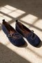 Axel Navy Blue Women's Genuine Leather Suede Mary Jane Ballerina Shoes with Buckle and Trok Detail - 2