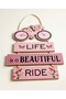 "Life is a Beautiful Ride" Wooden Wall Hanging Sign - Vintage Floral Bicycle Wall Decor Plaque