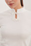 Women's Long Sleeve Stand Collar Blouse 40043 - White - 4