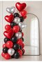 Red Silver Romantic Deluxe Balloon Set 25 Pieces Pastel Red Pastel Black Chrome Silver Red Silver Heart Foil Birthday Valentine's Party Decoration Balloons - 2
