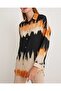 Women's Orange Black Patterned Oversize Shirt 5923 - 4