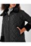 5202 Plush Detailed Quilted Coat - Black - 5