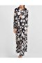 8018 Patterned Satin Double Set - Black - 2
