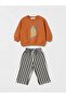 Children's Cotton Cat Printed Orange Sweatshirt and Sweatpants Set - 2