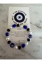 Blue Evil Eye Beaded Women's Bracelet – Pearl and Black Crystal Detailed - 4