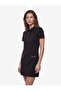 Crepe Scuba Fabric Metal Accessory Pocketed Short Sleeve Buttoned Polo Collar Mini Dress